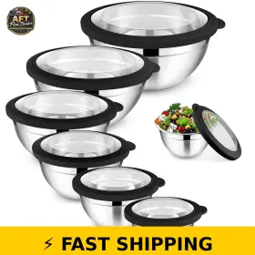 741654966846 WALCHOICE Steel Mixing Bowls Set Airtight Lids