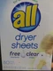 Pkgs Of all Free Clear Dryer Sheets 80 Count In Each Box. 80 Total Sheets. NB Pkgs Of all Free Clear Dryer Sheets 80 Count In Each Box. 80 Total Sheets. NB