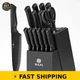 NULAS 14-Piece Kitchen Knife Set with Block & Sharpener - Black NULAS 14-Piece Kitchen Knife Set with Block & Sharpener - Black